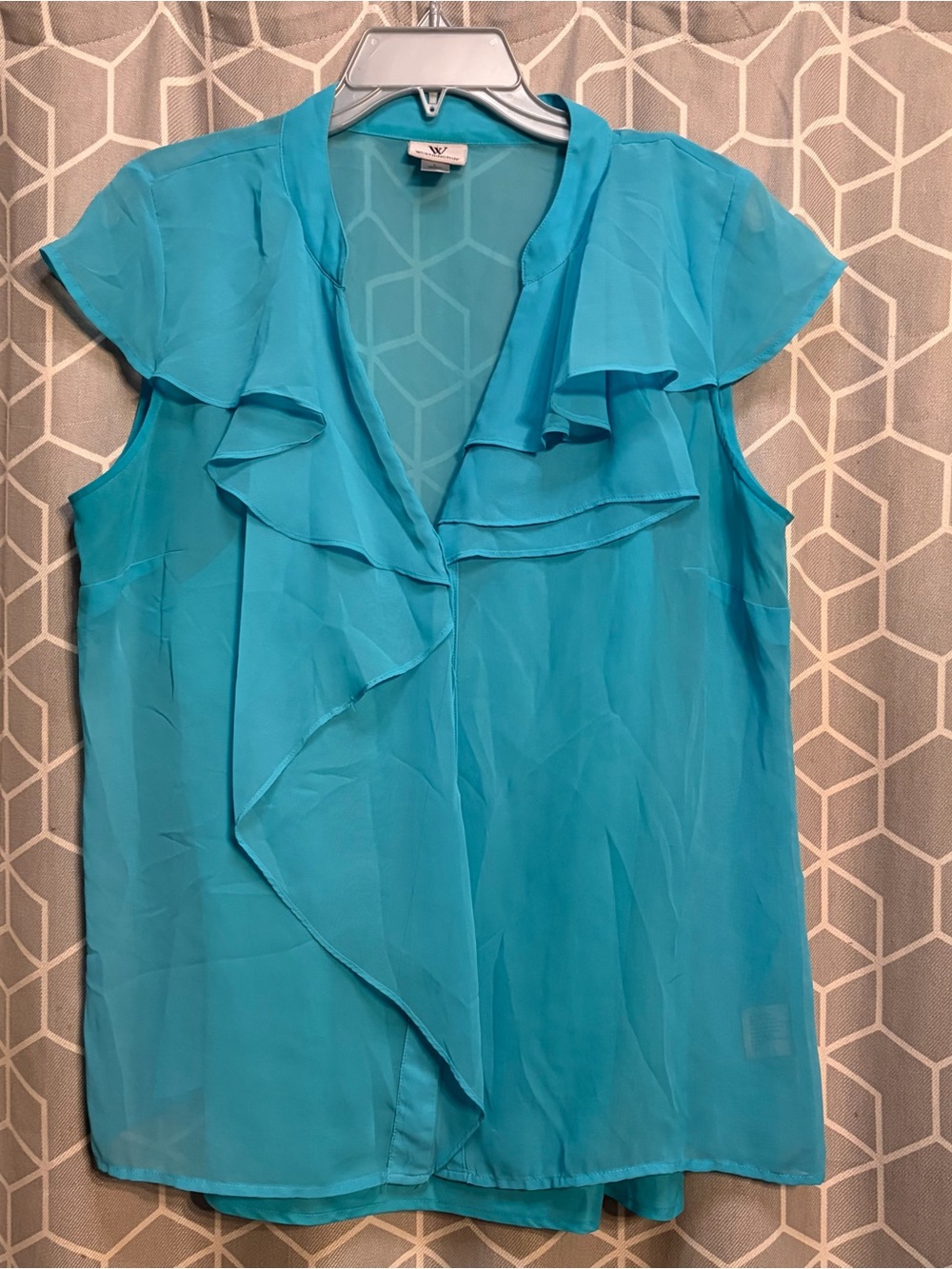 Worthington Turquoise Ruffle Front Cap-Sleeve Blouse